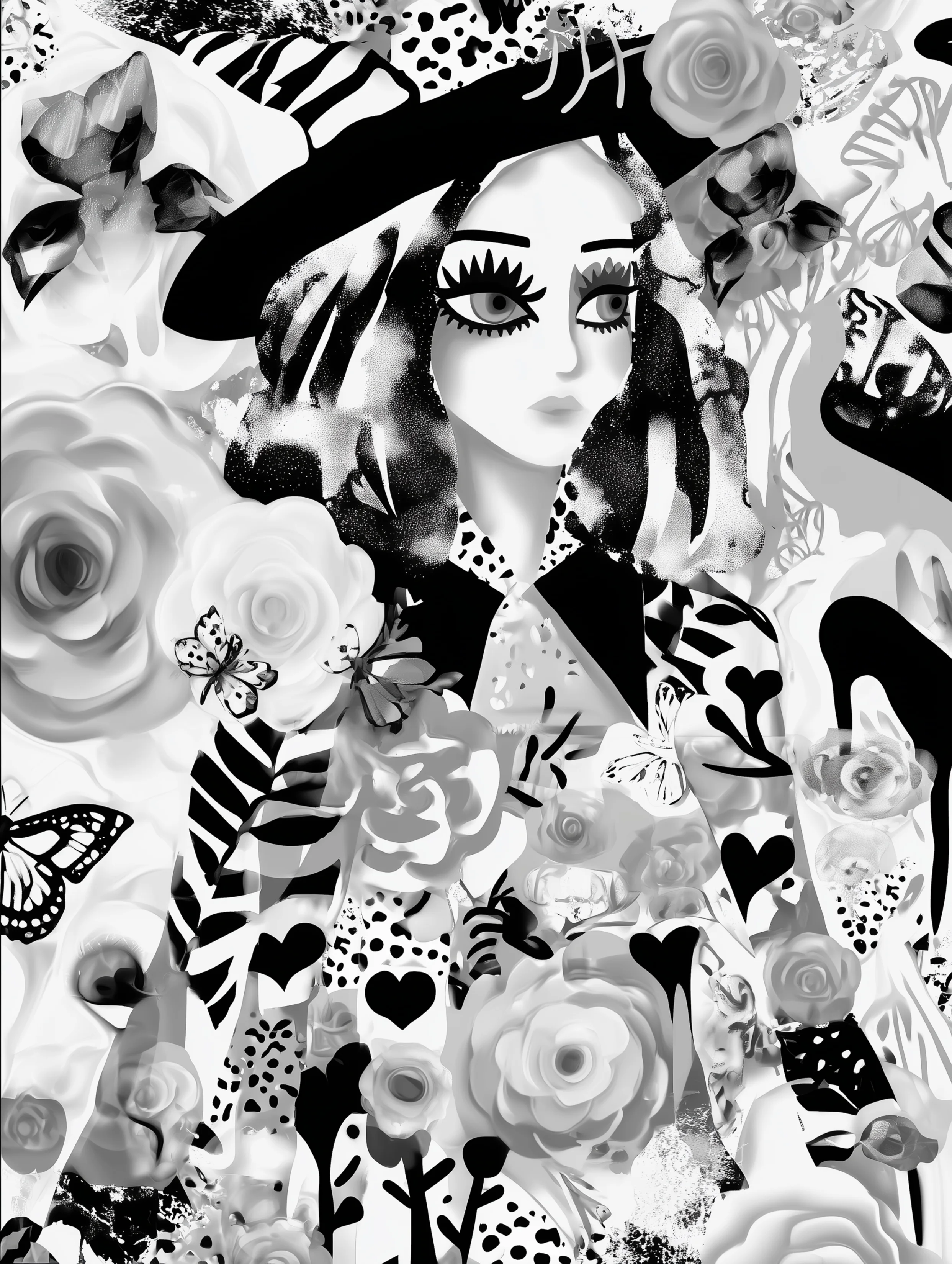 Free printable witch coloring page for adults featuring a witch wearing a hat with long eyelashes